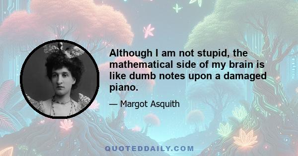 Although I am not stupid, the mathematical side of my brain is like dumb notes upon a damaged piano.