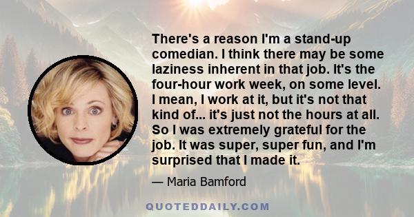 There's a reason I'm a stand-up comedian. I think there may be some laziness inherent in that job. It's the four-hour work week, on some level. I mean, I work at it, but it's not that kind of... it's just not the hours