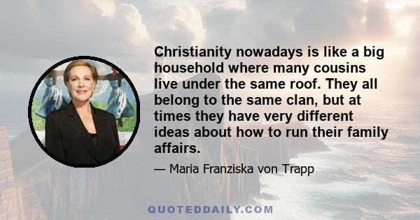 Christianity nowadays is like a big household where many cousins live under the same roof. They all belong to the same clan, but at times they have very different ideas about how to run their family affairs.