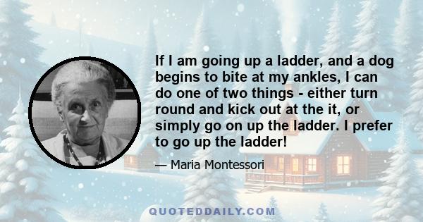 If I am going up a ladder, and a dog begins to bite at my ankles, I can do one of two things - either turn round and kick out at the it, or simply go on up the ladder. I prefer to go up the ladder!