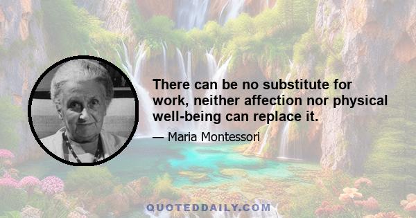 There can be no substitute for work, neither affection nor physical well-being can replace it.