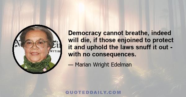 Democracy cannot breathe, indeed will die, if those enjoined to protect it and uphold the laws snuff it out - with no consequences.