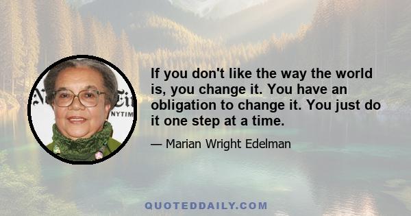 If you don't like the way the world is, you change it. You have an obligation to change it. You just do it one step at a time.