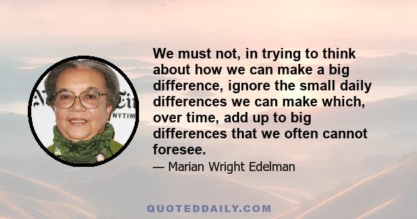 We must not, in trying to think about how we can make a big difference, ignore the small daily differences we can make which, over time, add up to big differences that we often cannot foresee.