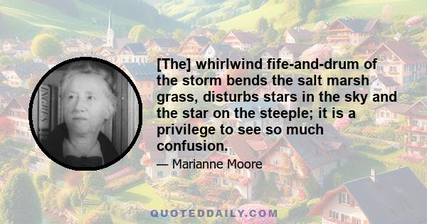 [The] whirlwind fife-and-drum of the storm bends the salt marsh grass, disturbs stars in the sky and the star on the steeple; it is a privilege to see so much confusion.