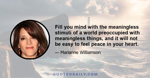 Fill you mind with the meaningless stimuli of a world preoccupied with meaningless things, and it will not be easy to feel peace in your heart.