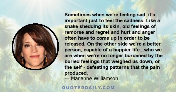 Sometimes when we're feeling sad, it's important just to feel the sadness. Like a snake shedding its skin, old feelings of remorse and regret and hurt and anger often have to come up in order to be released. On the