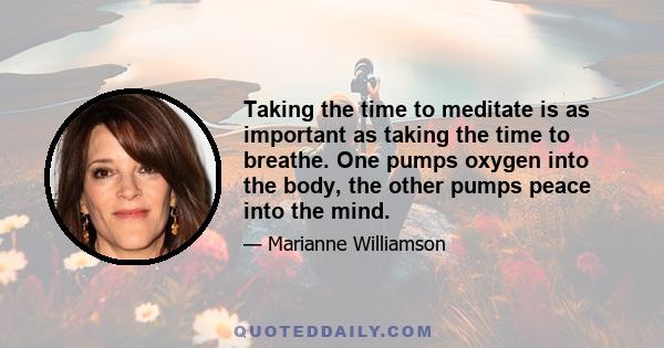 Taking the time to meditate is as important as taking the time to breathe. One pumps oxygen into the body, the other pumps peace into the mind.