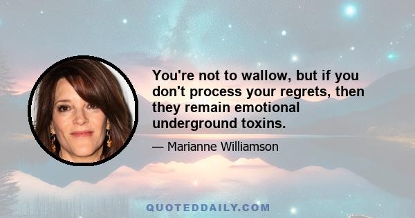 You're not to wallow, but if you don't process your regrets, then they remain emotional underground toxins.