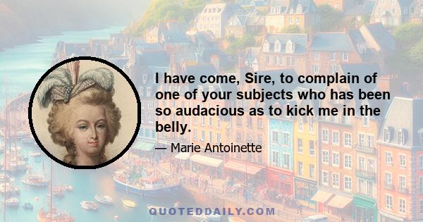 I have come, Sire, to complain of one of your subjects who has been so audacious as to kick me in the belly.