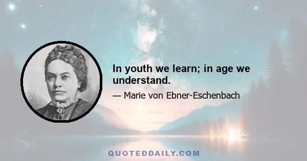 In youth we learn; in age we understand.