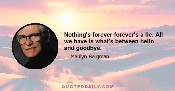 Nothing's forever forever's a lie. All we have is what's between hello and goodbye.