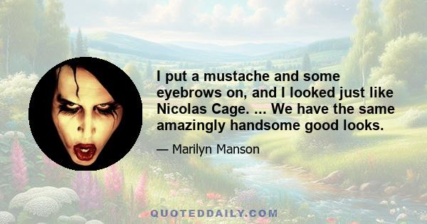 I put a mustache and some eyebrows on, and I looked just like Nicolas Cage. ... We have the same amazingly handsome good looks.