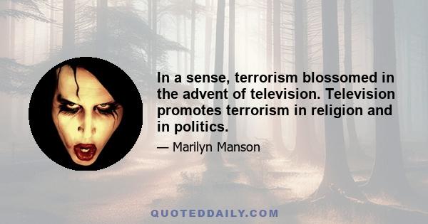 In a sense, terrorism blossomed in the advent of television. Television promotes terrorism in religion and in politics.