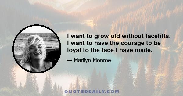 I want to grow old without facelifts. I want to have the courage to be loyal to the face I have made.