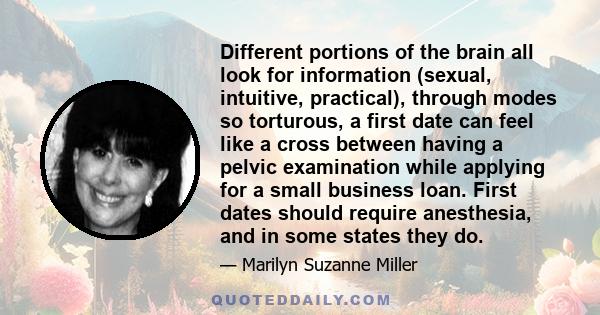 Different portions of the brain all look for information (sexual, intuitive, practical), through modes so torturous, a first date can feel like a cross between having a pelvic examination while applying for a small
