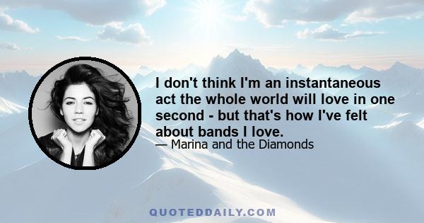 I don't think I'm an instantaneous act the whole world will love in one second - but that's how I've felt about bands I love.