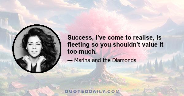 Success, I've come to realise, is fleeting so you shouldn't value it too much.