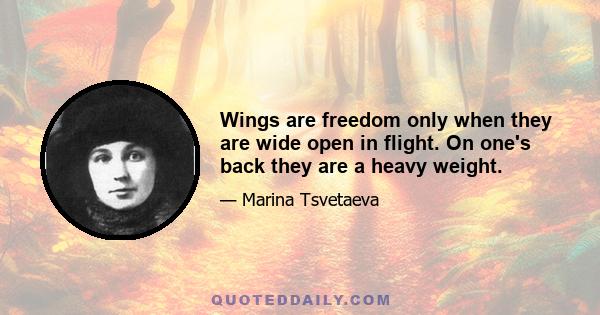 Wings are freedom only when they are wide open in flight. On one's back they are a heavy weight.