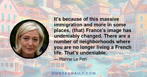 It's because of this massive immigration and more in some places, (that) France's image has undeniably changed. There are a number of neighborhoods where you are no longer living a French life. That's undeniable.