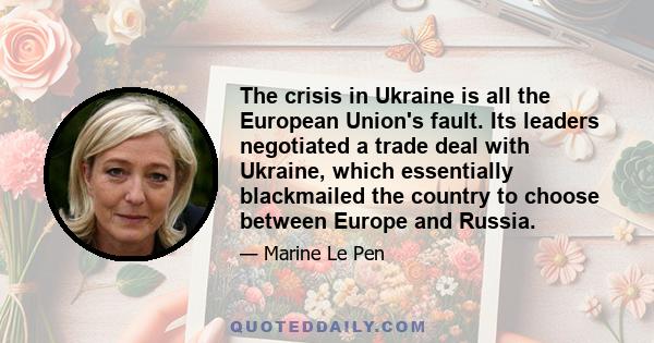 The crisis in Ukraine is all the European Union's fault. Its leaders negotiated a trade deal with Ukraine, which essentially blackmailed the country to choose between Europe and Russia.