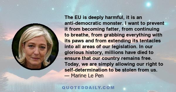 The EU is deeply harmful, it is an anti-democratic monster. I want to prevent it from becoming fatter, from continuing to breathe, from grabbing everything with its paws and from extending its tentacles into all areas