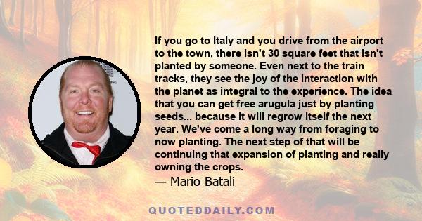 If you go to Italy and you drive from the airport to the town, there isn't 30 square feet that isn't planted by someone. Even next to the train tracks, they see the joy of the interaction with the planet as integral to