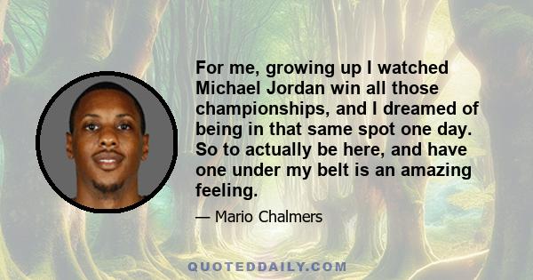 For me, growing up I watched Michael Jordan win all those championships, and I dreamed of being in that same spot one day. So to actually be here, and have one under my belt is an amazing feeling.