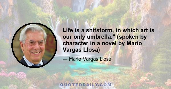 Life is a shitstorm, in which art is our only umbrella. (spoken by character in a novel by Mario Vargas Llosa)