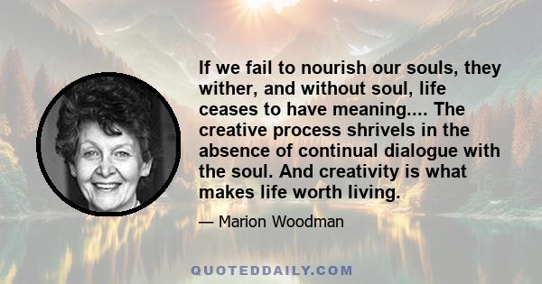 If we fail to nourish our souls, they wither, and without soul, life ceases to have meaning.... The creative process shrivels in the absence of continual dialogue with the soul. And creativity is what makes life worth