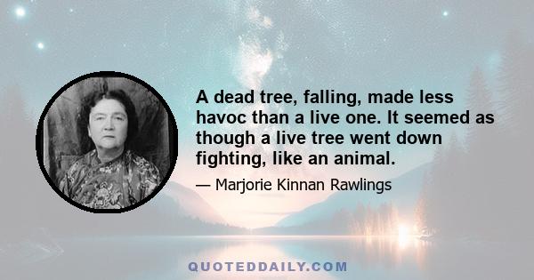 A dead tree, falling, made less havoc than a live one. It seemed as though a live tree went down fighting, like an animal.