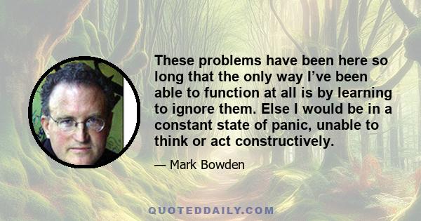 These problems have been here so long that the only way I’ve been able to function at all is by learning to ignore them. Else I would be in a constant state of panic, unable to think or act constructively.