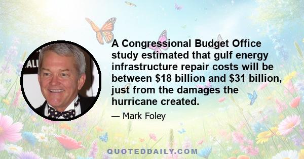 A Congressional Budget Office study estimated that gulf energy infrastructure repair costs will be between $18 billion and $31 billion, just from the damages the hurricane created.