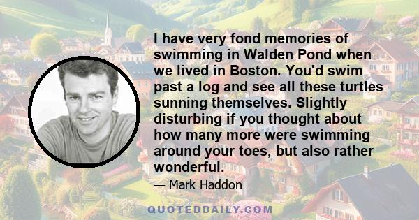 I have very fond memories of swimming in Walden Pond when we lived in Boston. You'd swim past a log and see all these turtles sunning themselves. Slightly disturbing if you thought about how many more were swimming