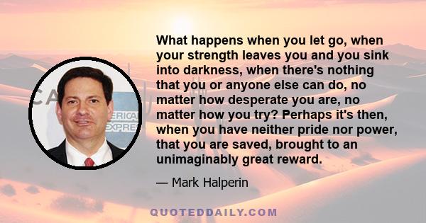 What happens when you let go, when your strength leaves you and you sink into darkness, when there's nothing that you or anyone else can do, no matter how desperate you are, no matter how you try? Perhaps it's then,