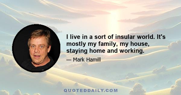 I live in a sort of insular world. It's mostly my family, my house, staying home and working.