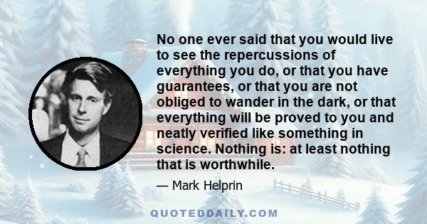 No one ever said that you would live to see the repercussions of everything you do, or that you have guarantees, or that you are not obliged to wander in the dark, or that everything will be proved to you and neatly