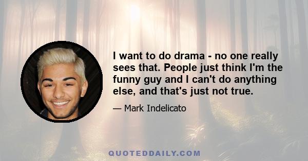 I want to do drama - no one really sees that. People just think I'm the funny guy and I can't do anything else, and that's just not true.