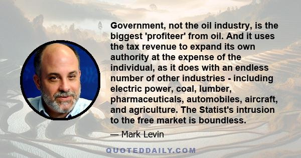 Government, not the oil industry, is the biggest 'profiteer' from oil. And it uses the tax revenue to expand its own authority at the expense of the individual, as it does with an endless number of other industries -