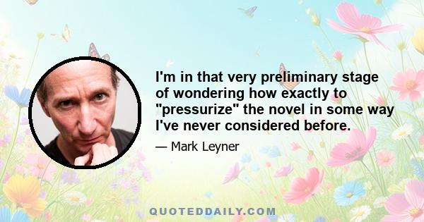 I'm in that very preliminary stage of wondering how exactly to pressurize the novel in some way I've never considered before.