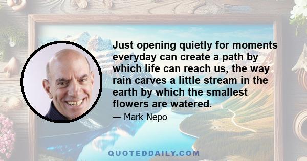 Just opening quietly for moments everyday can create a path by which life can reach us, the way rain carves a little stream in the earth by which the smallest flowers are watered.