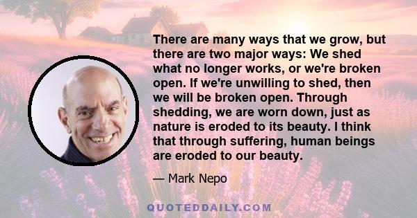 There are many ways that we grow, but there are two major ways: We shed what no longer works, or we're broken open. If we're unwilling to shed, then we will be broken open. Through shedding, we are worn down, just as