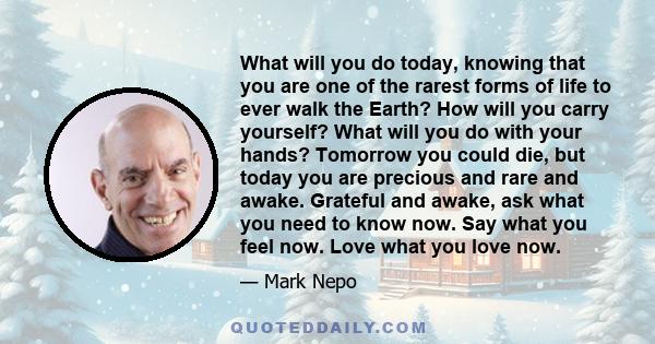 What will you do today, knowing that you are one of the rarest forms of life to ever walk the Earth? How will you carry yourself? What will you do with your hands? Tomorrow you could die, but today you are precious and