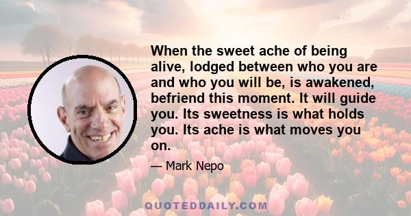 When the sweet ache of being alive, lodged between who you are and who you will be, is awakened, befriend this moment. It will guide you. Its sweetness is what holds you. Its ache is what moves you on.