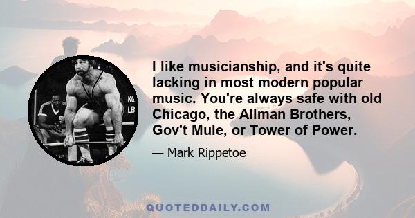 I like musicianship, and it's quite lacking in most modern popular music. You're always safe with old Chicago, the Allman Brothers, Gov't Mule, or Tower of Power.