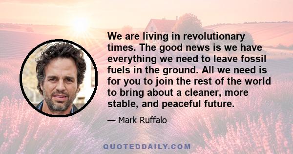 We are living in revolutionary times. The good news is we have everything we need to leave fossil fuels in the ground. All we need is for you to join the rest of the world to bring about a cleaner, more stable, and