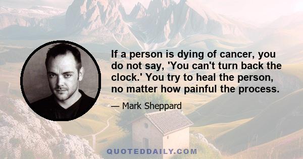 If a person is dying of cancer, you do not say, 'You can't turn back the clock.' You try to heal the person, no matter how painful the process.