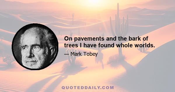 On pavements and the bark of trees I have found whole worlds.