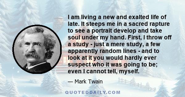 I am living a new and exalted life of late. It steeps me in a sacred rapture to see a portrait develop and take soul under my hand. First, I throw off a study - just a mere study, a few apparently random lines - and to