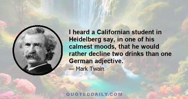 I heard a Californian student in Heidelberg say, in one of his calmest moods, that he would rather decline two drinks than one German adjective.